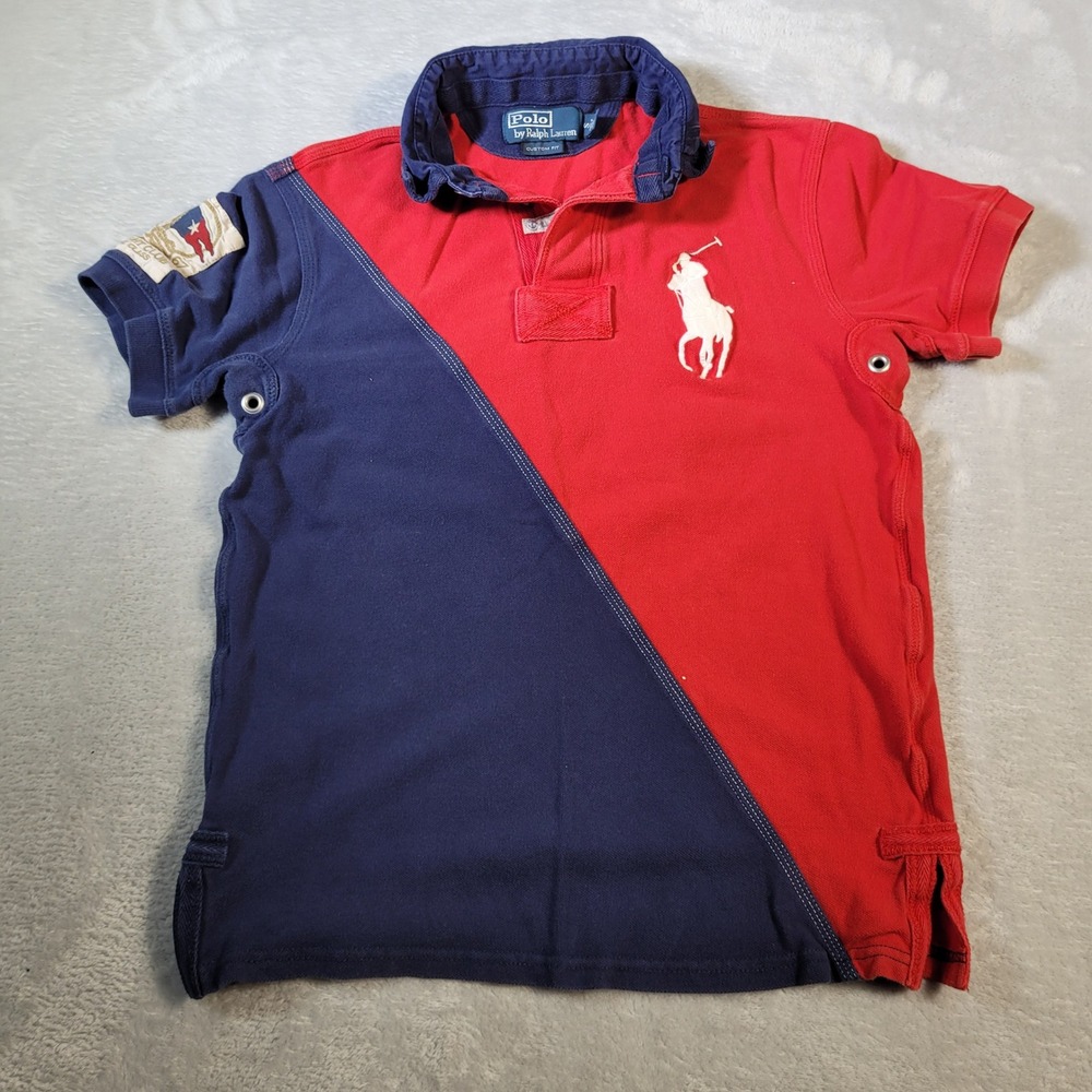 Polo Ralph Lauren Polo Shirt Kids S Red Navy Yacht Club Colorblock Big Pony